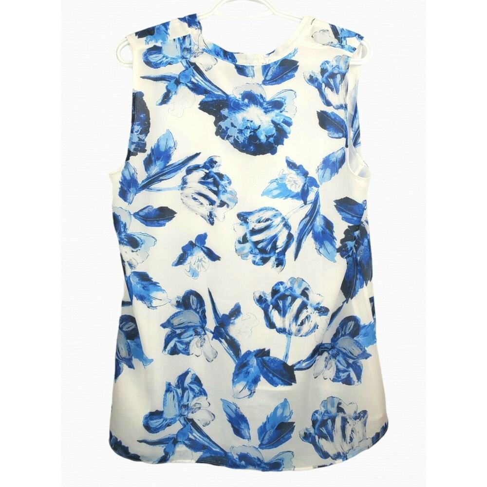 Karl Lagerfeld Blue Floral Ruffle Top M - Picture 5 of 7